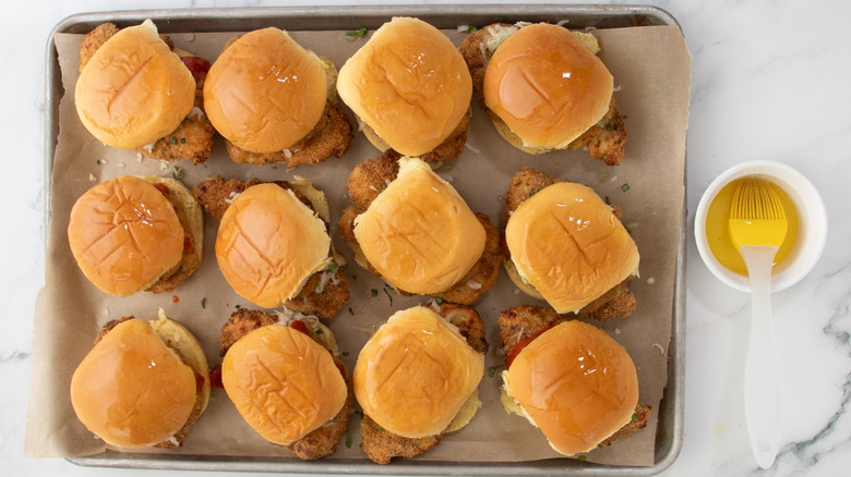 chicken sliders in a pan