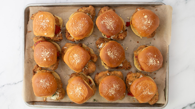 chicken sliders in a pan