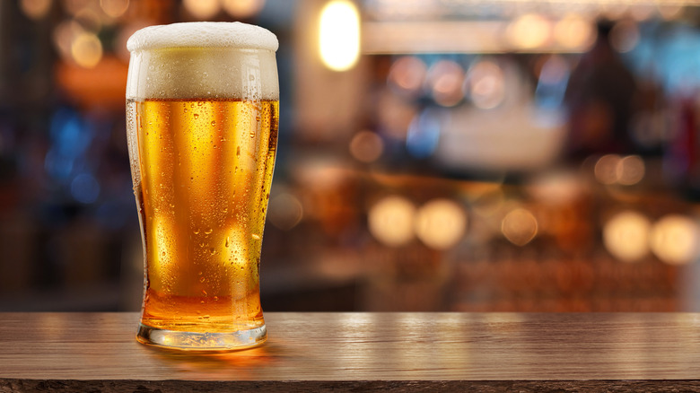 beer in glass in pub