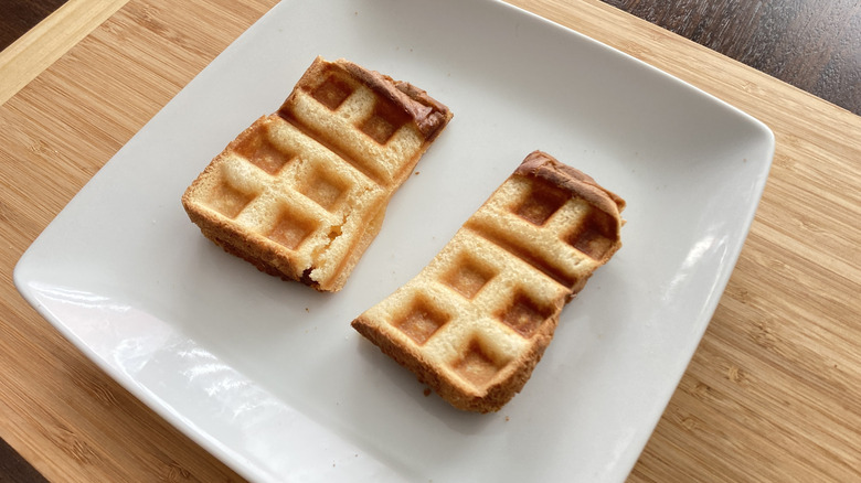 waffle iron grilled cheese sandwich halves