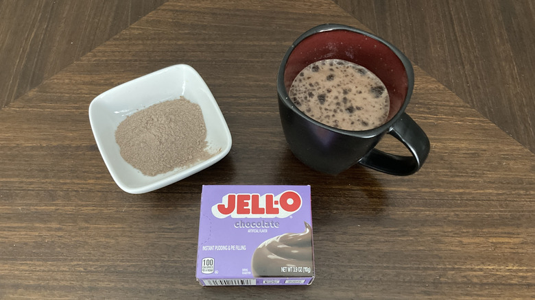 Mug of hot chocolate with instant pudding mix