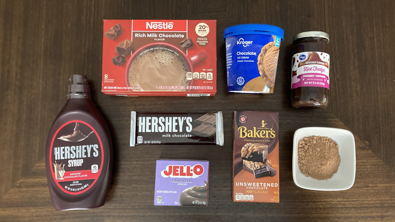 Several hot chocolate mixes and ingredients