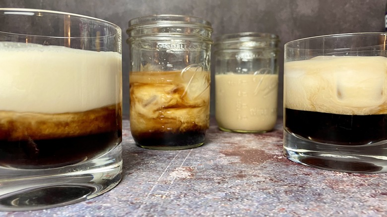 glasses of White Russians with different dairy options