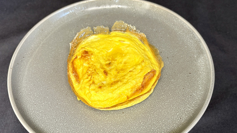 egg patty on gray plate