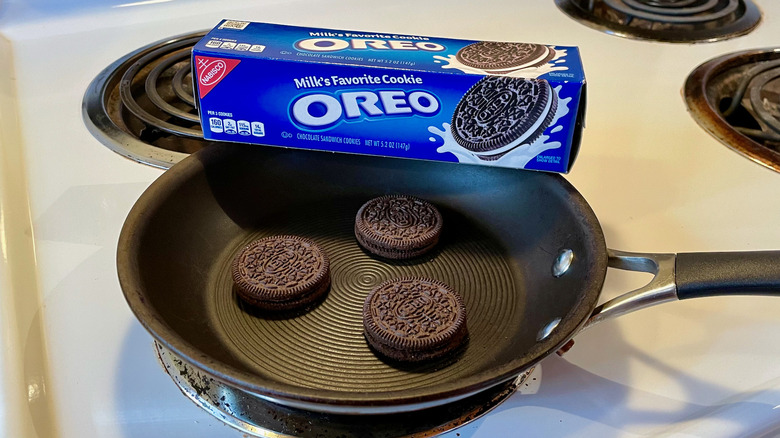 Box of Oreos with skillet