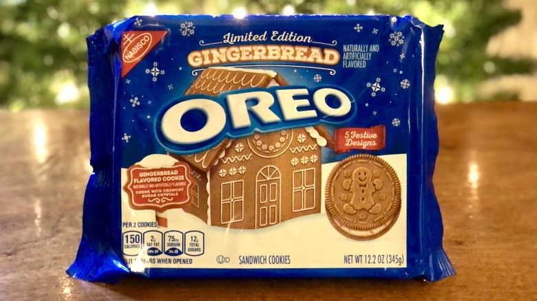 a bag of limited edition gingerbread oreo cookies