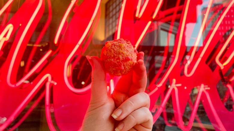 A Strawberry Bell Cake Truffle from Milk Bar in NYC