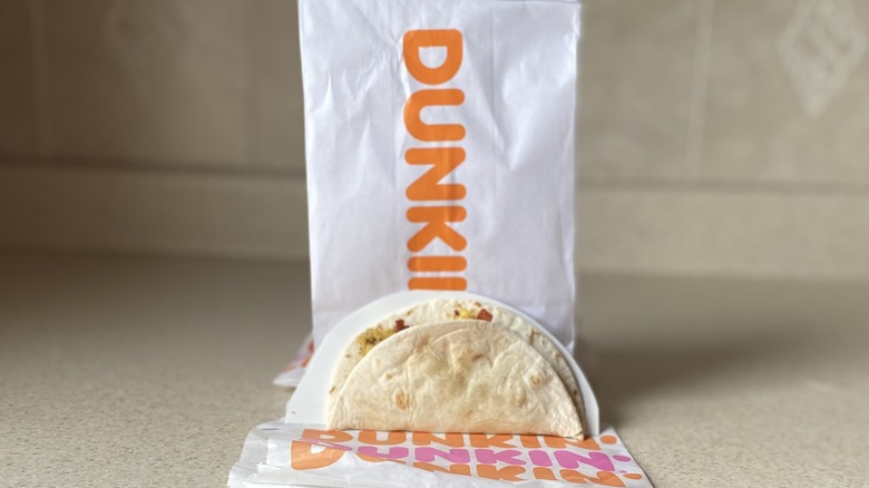 Dunkin' Breakfast Taco displayed with bag