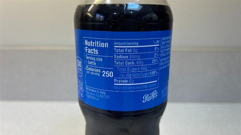 Pepsi nutrition label 