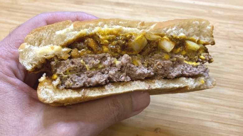 Whataburger Chili Cheese Burger layers