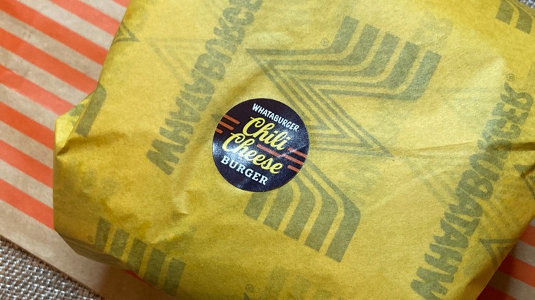 Whataburger Chili Cheese Burger with wrapper
