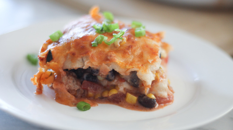 Mexican lasagna on plate