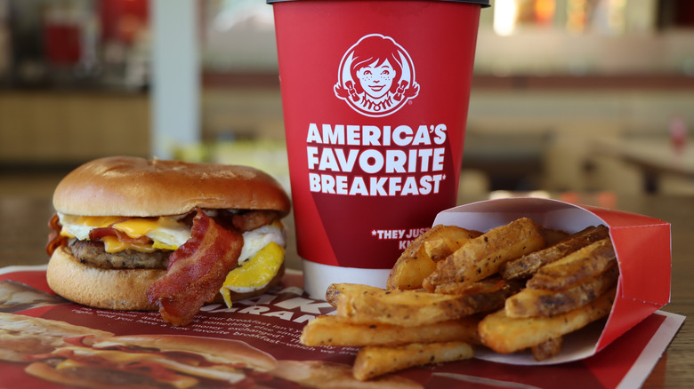 The Breakfast Baconator, fries, and coffee from Wendy's