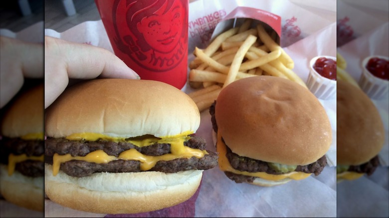 Two Wendy's Double Stacks with a drink and fries