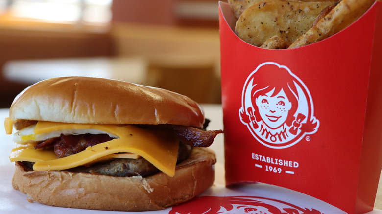 Burger and red Wendy's fry box