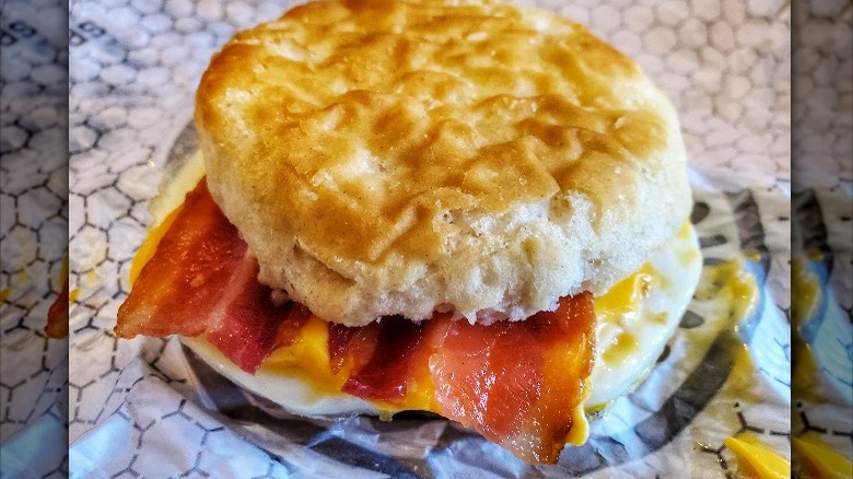 A bacon, egg & cheese biscuit from Wendy's