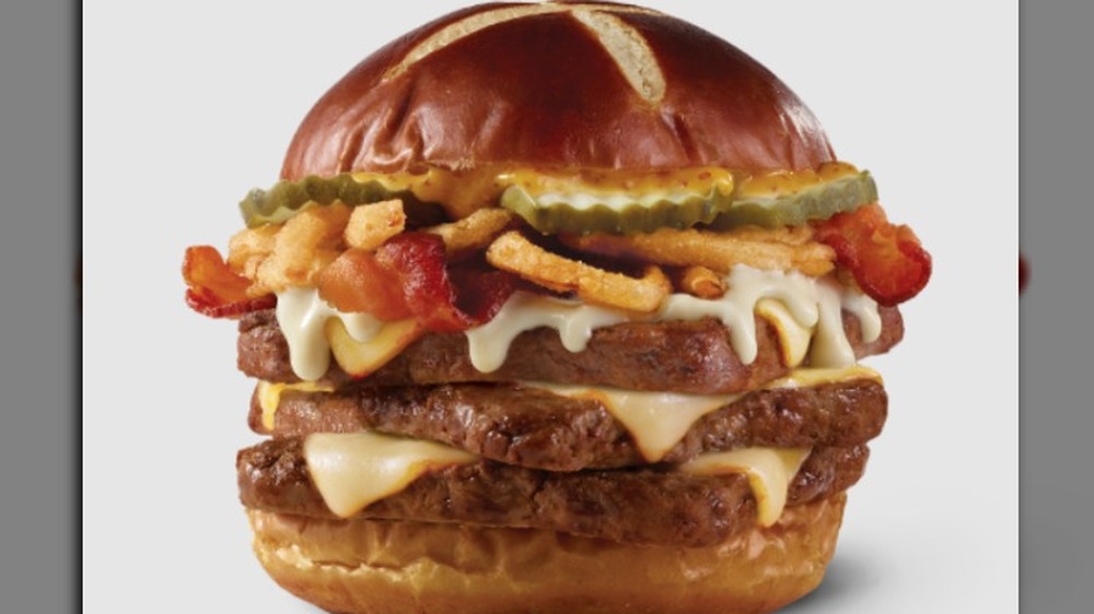 Stacked wendy's pretzel pub burger