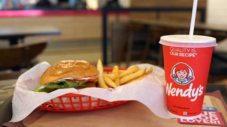 burger, fries, and drink from wendy's