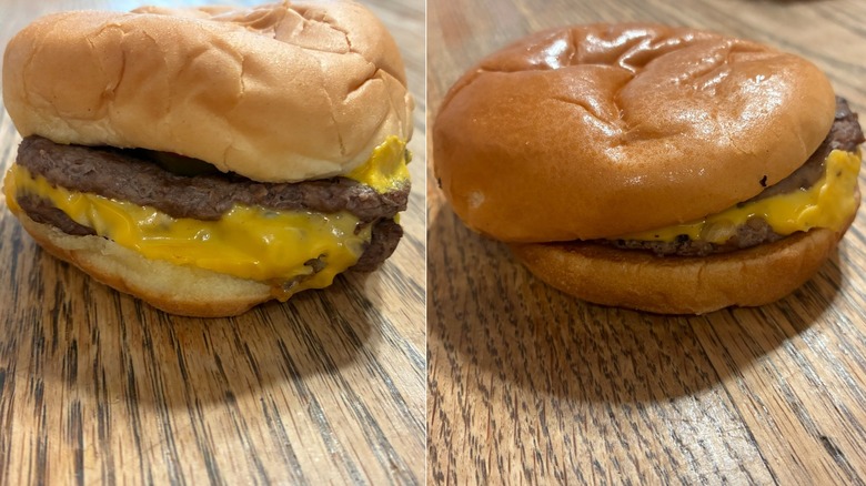 Wendy's double left, McDonald's McDouble on right
