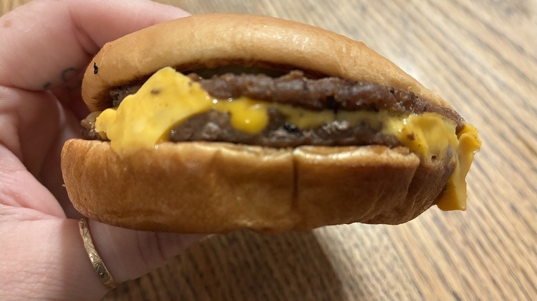 McDonald's McDouble in hand