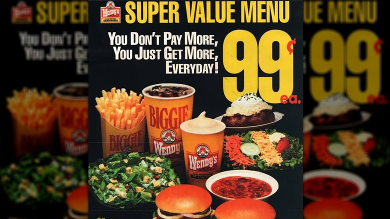 Wendy's Super Value Menu advertisement featuring various food items