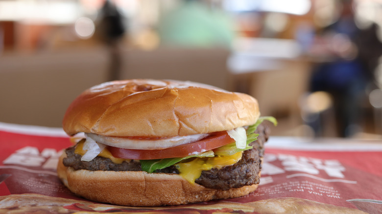 Dave's Single cheeseburger sits on a tray at Wendy's
