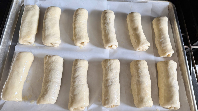 Pepperoni rolls going into oven
