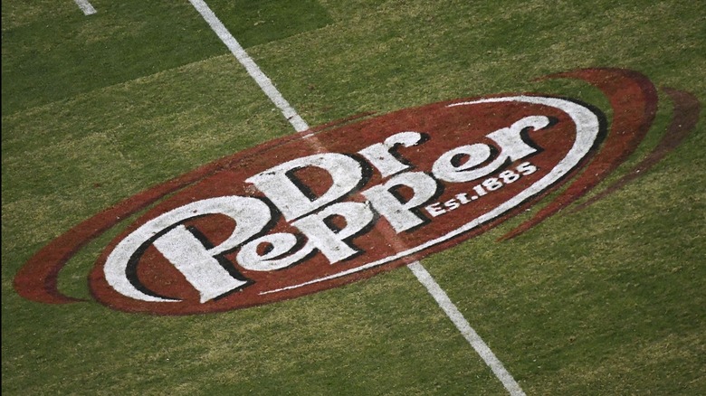 Dr. Pepper logo on football field