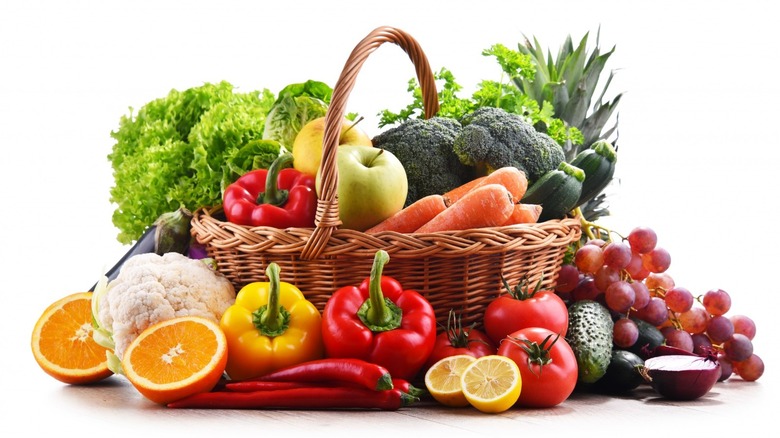 Multicolored fruits and vegetables basket