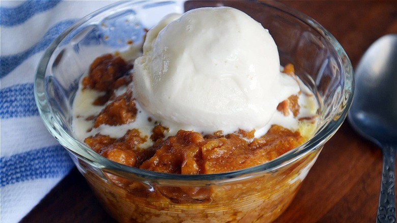 Thanksgiving Hasty Pudding in a glass dish