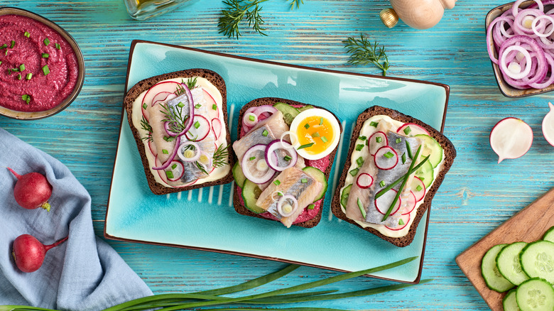 Danish smorrebrod open-faced sandwiches