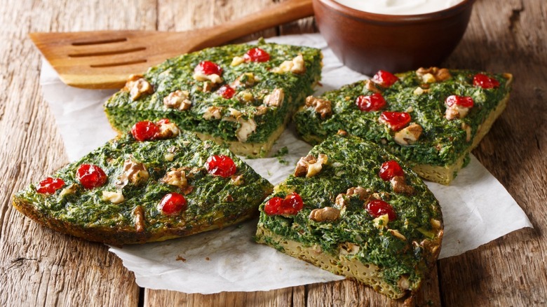 Iranian bread topped with feta and herbs