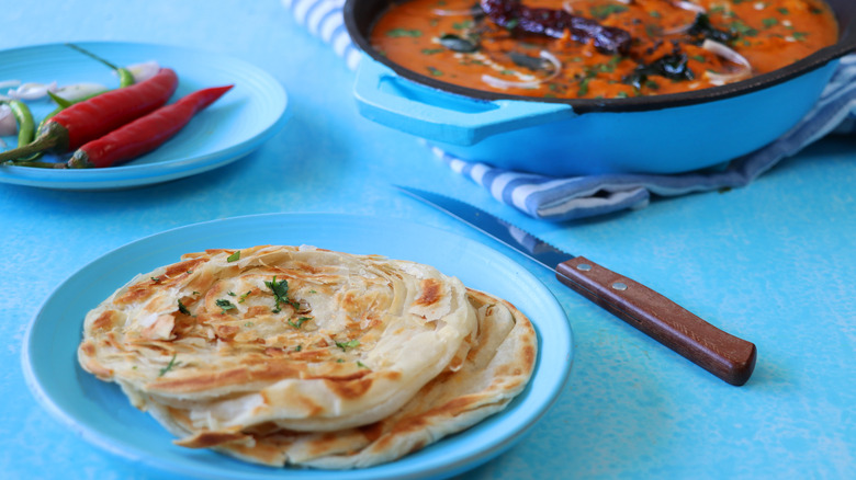 Paratha on blue plate