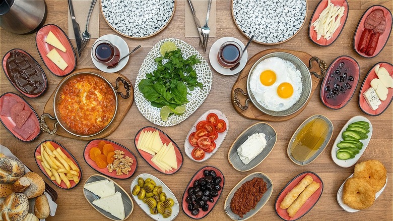 A Turkish breakfast spread