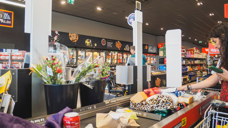 Food being checked out in Aldi