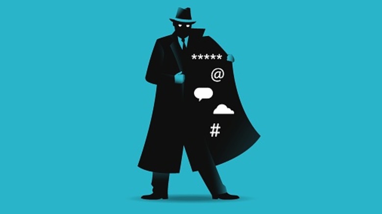 Illustration of a shady guy opening a trench coat and selling personal information