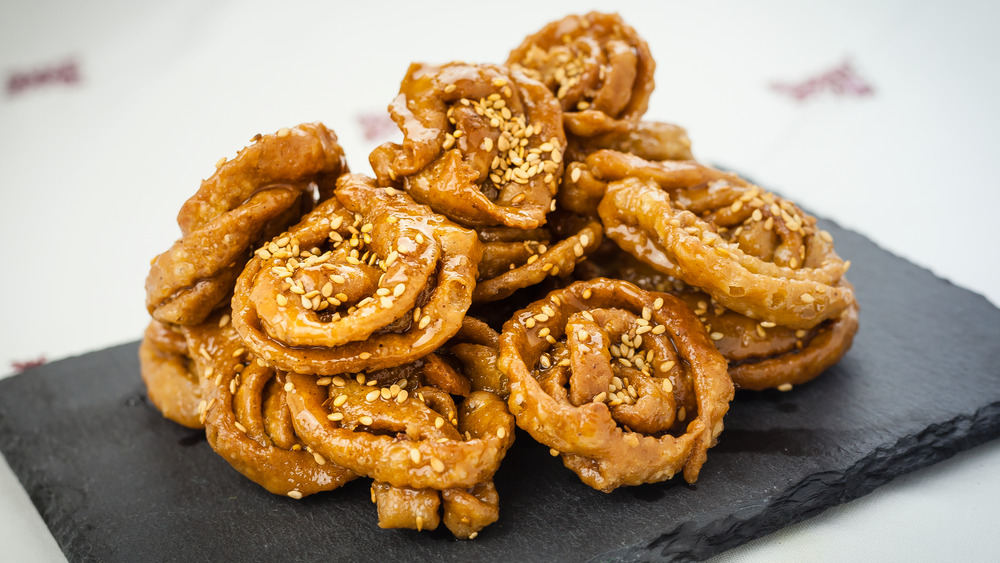 Chebakia on a stone plate