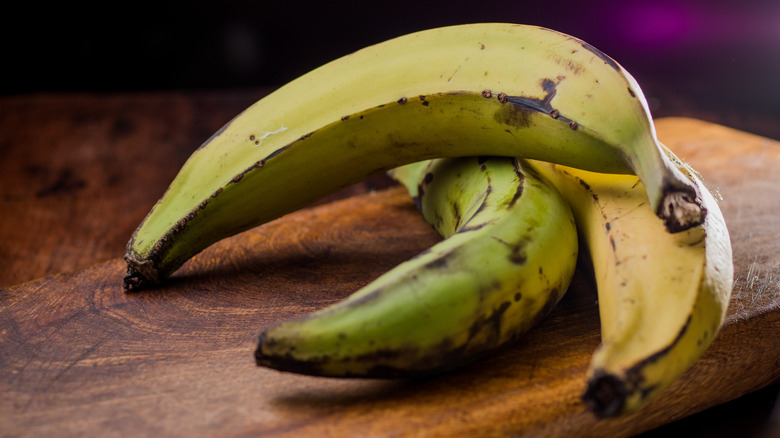 Green plantains on a table