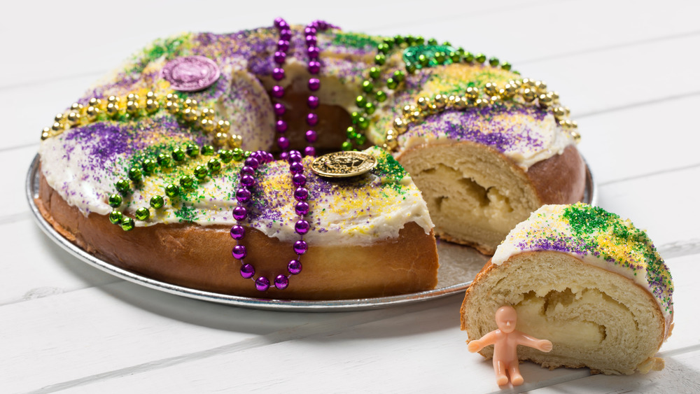 Traditional Louisiana king cake with cream cheese