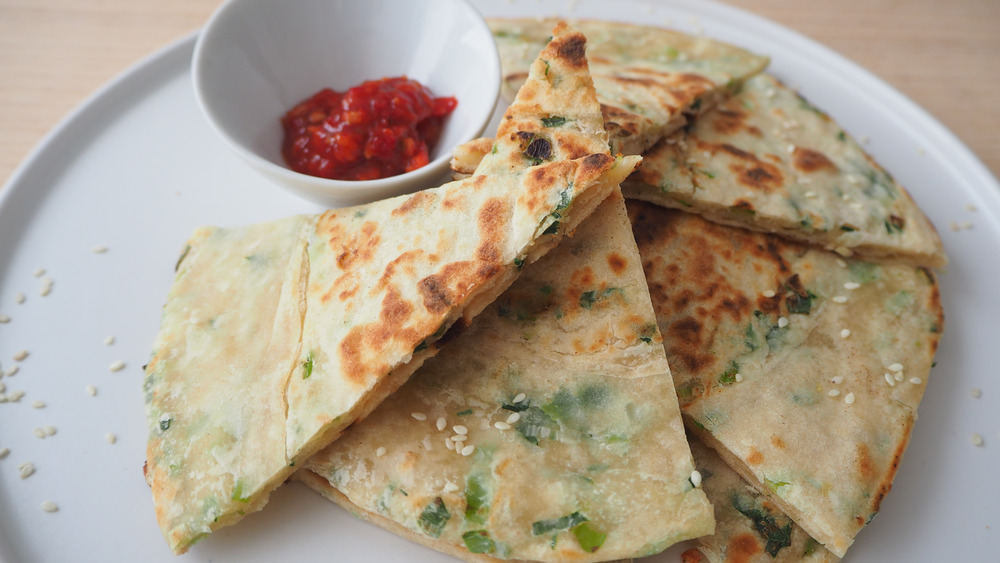 Scallion pancakes and dipping sauce