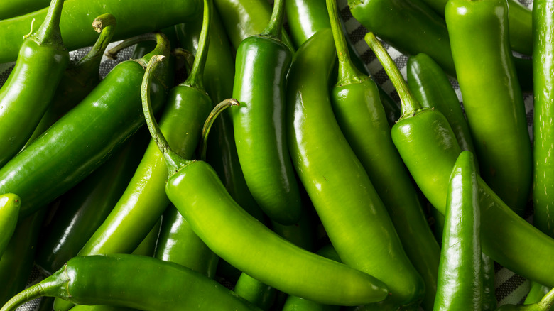 background with green Serrano peppers