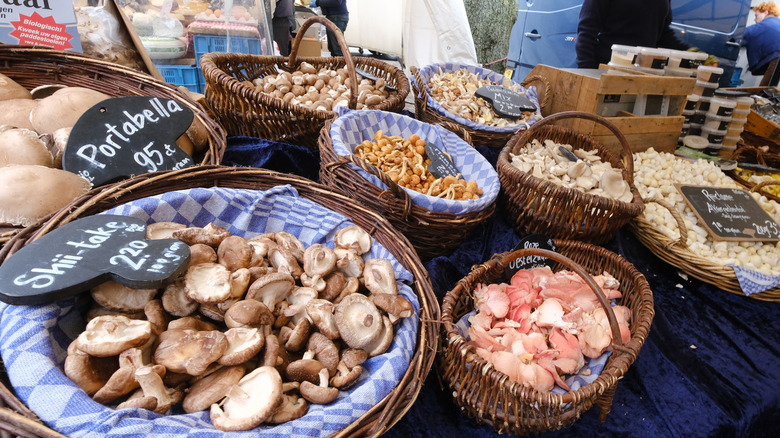 shiitake mushrooms at open-air market