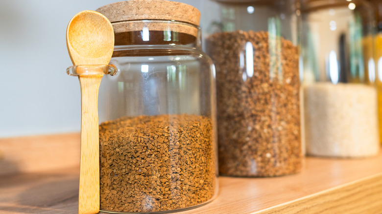 Glass jar of instant coffee