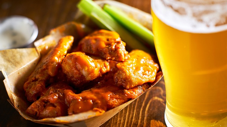 Hot wings and a beer.