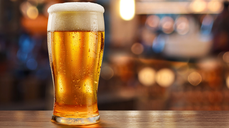 Glass of lager on bar