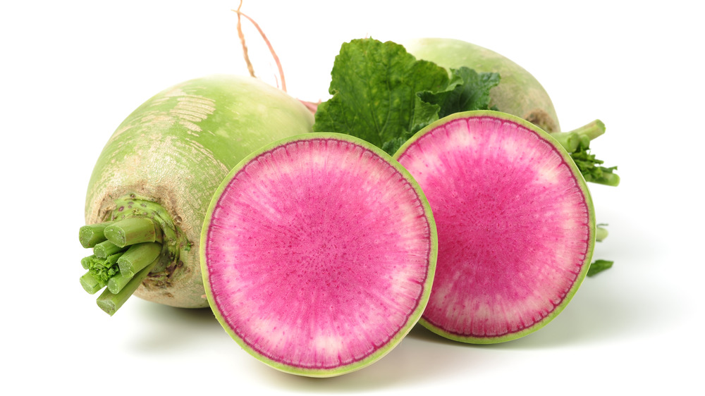 Watermelon radish whole and sliced