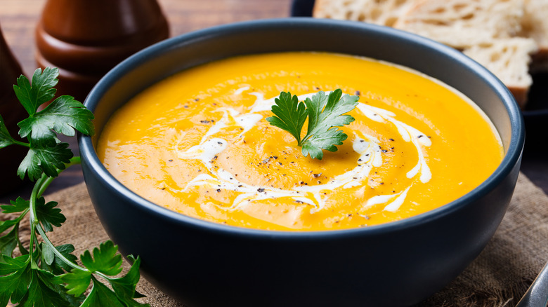 A bowl of carrot soup