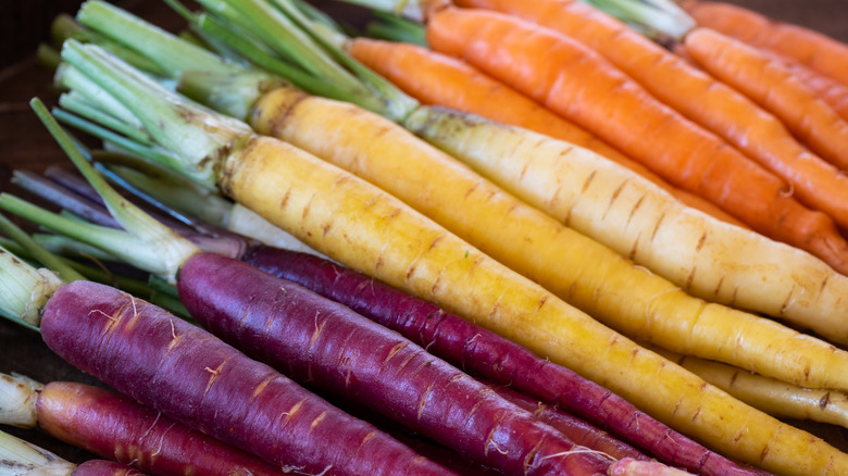 A pile of rainbow carrots