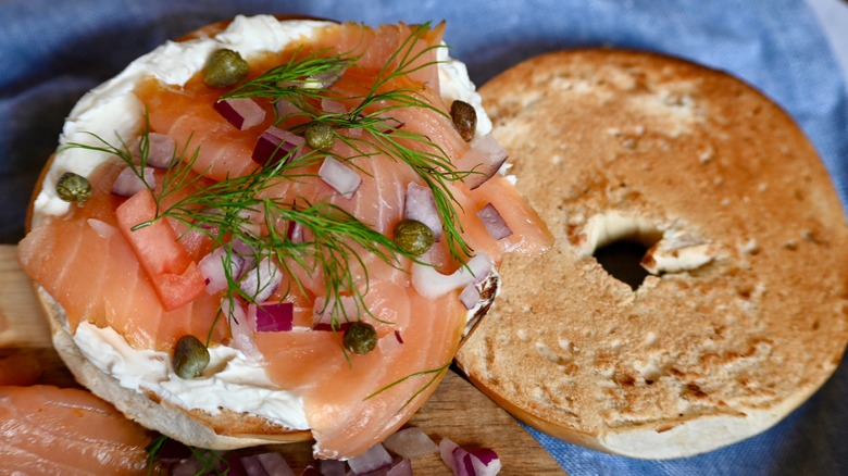 bagel and lox with veggies