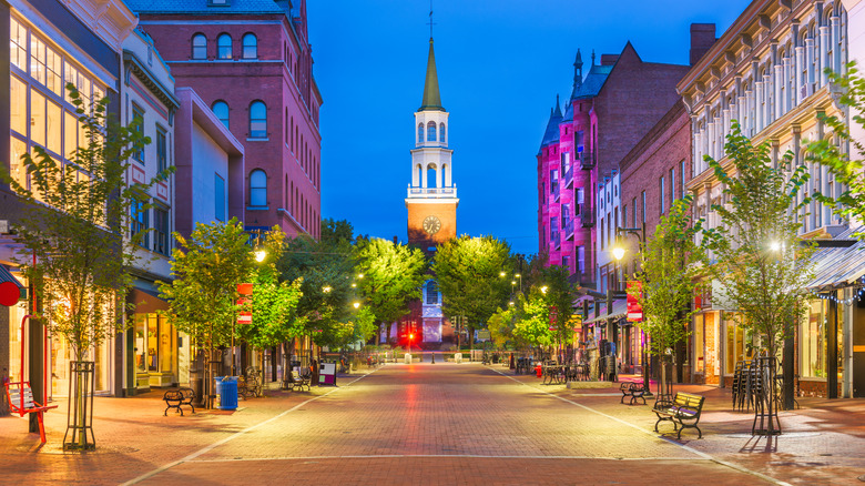 downtown burlington vermont in evening